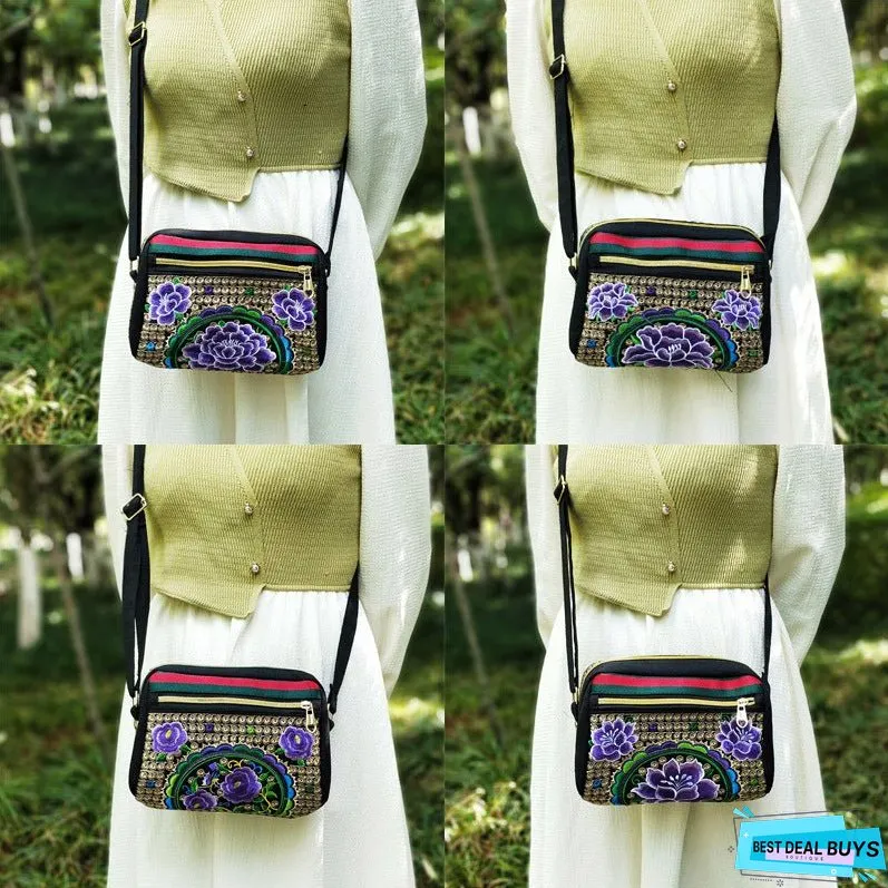 New Ethnic Style Embroidered Canvas Bag, Versatile Embroidered Bag Women's Shoulder Oblique Span Bag