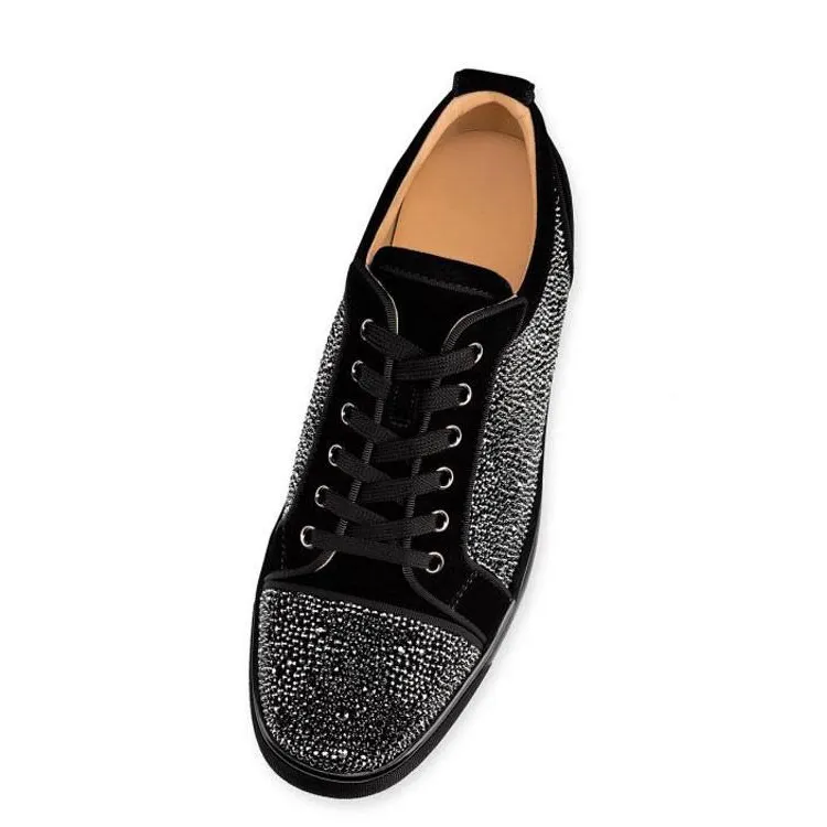 Gentleman's Prom Party Sneakers Shoes Red Bottom Round Toe Rhinestones Shoes-vocosishoes
