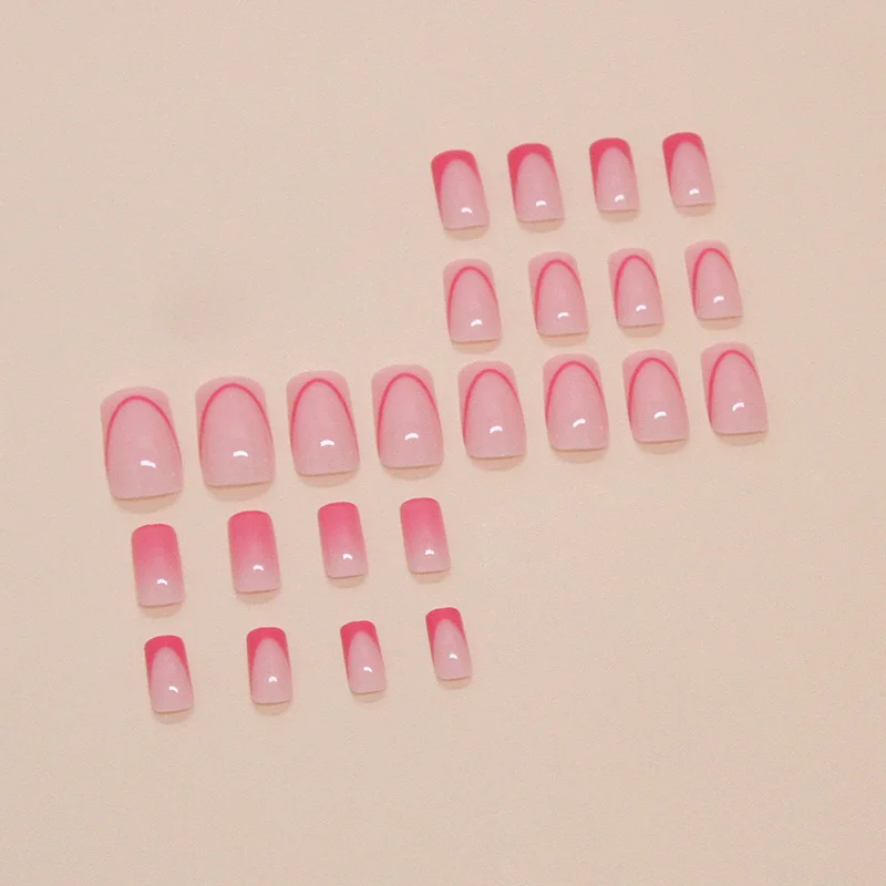 Churchf Churchf Nail Red French Removable Nail Piece Simple Gradient Square Nail Patch 24 Pieces