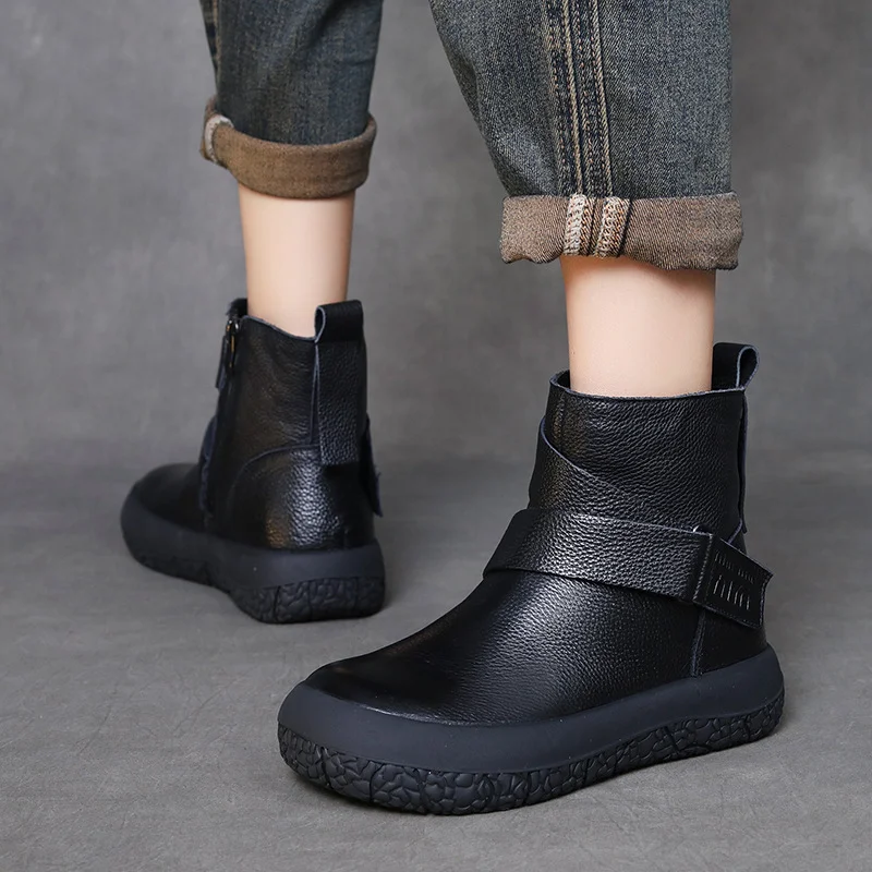 Yyvonne Wool Women's Boots Head Layer Of Cowhers Retro Leisure Cotton Boots Autumn And Winter New Warm Flat Bottom Soft Bottom Boots Children