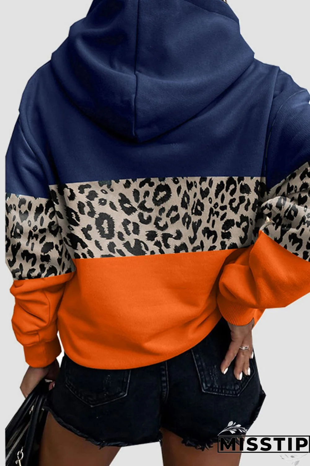 Orange Casual Print Patchwork Hooded Collar Tops