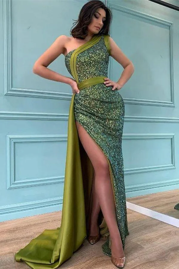 Bellasprom Sequins Prom Dress Mermaid Long With Slit One Shoulder