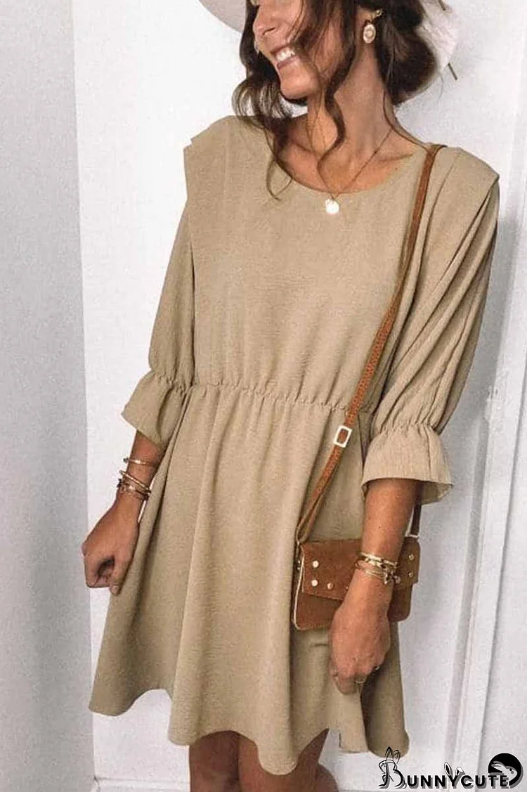 Urban Casual Round Neck Sleeves Mini Dress