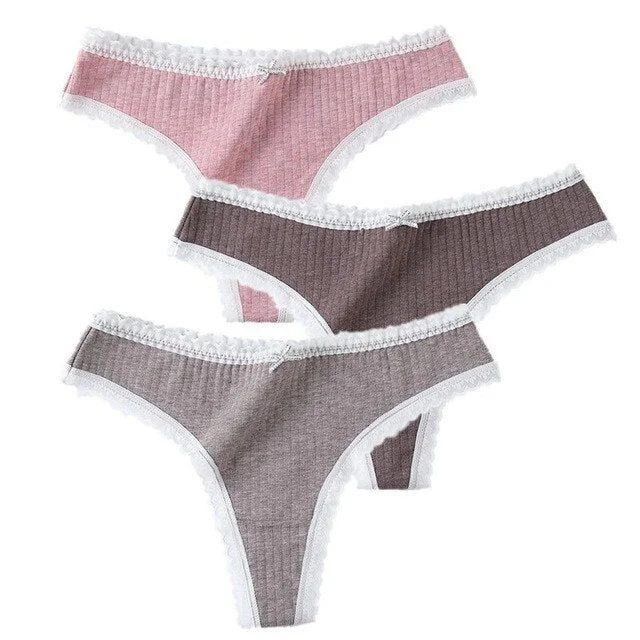 G-String Panties Cotton Women's Underwear Sexy Panties Soft Female Underpants Thong Solid Color Lace Panty Lingerie M-XL Comfort
