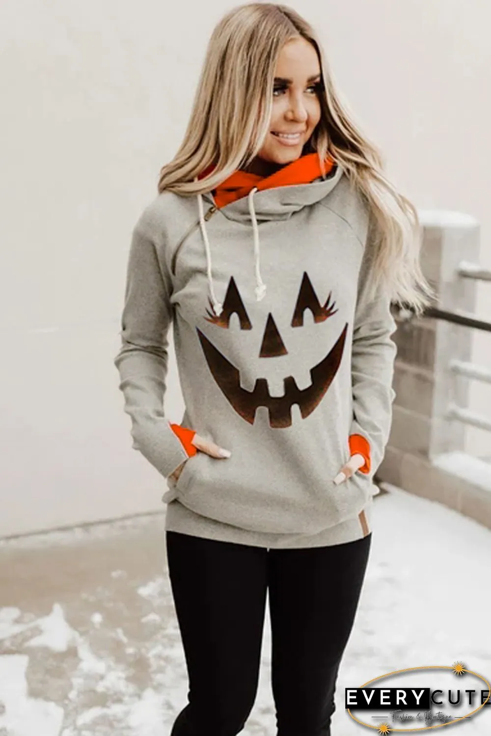 Halloween Pumpkin Gray HoodieHalloween Pumpkin Gray Hoodie