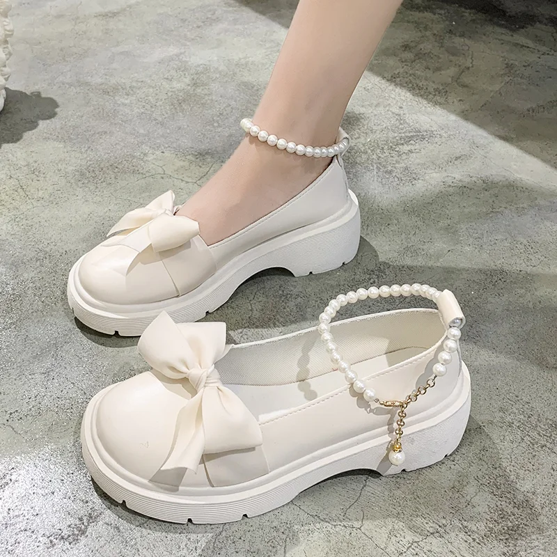 Zhungei Women Thick Platform Mary Janes Lolita Shoes Party Pumps Summer 2023 New Sandals Bow Chain Mujer Shoes Fashion Oxford Zapatos