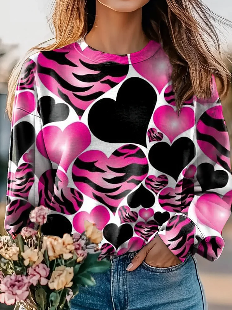 Floral Heart Pattern Art Print Casual Sweatshirt