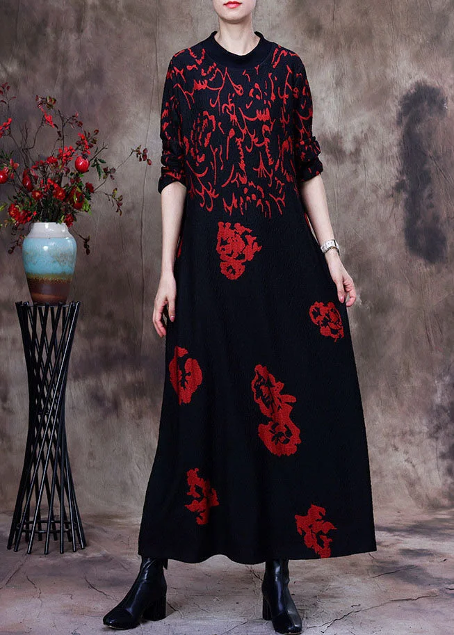 Classy Black Print slim fit Cotton Holiday Dress