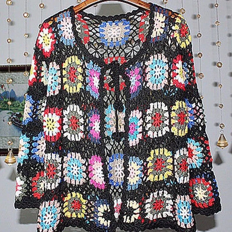 Hollow crochet sweater jacket 2021 spring and autumn fashion women's loose ethnic style cardigan jacket casual sweater