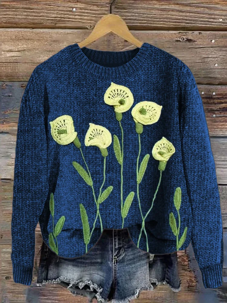 Calla lilies Crochet Art Cozy Knit Sweater