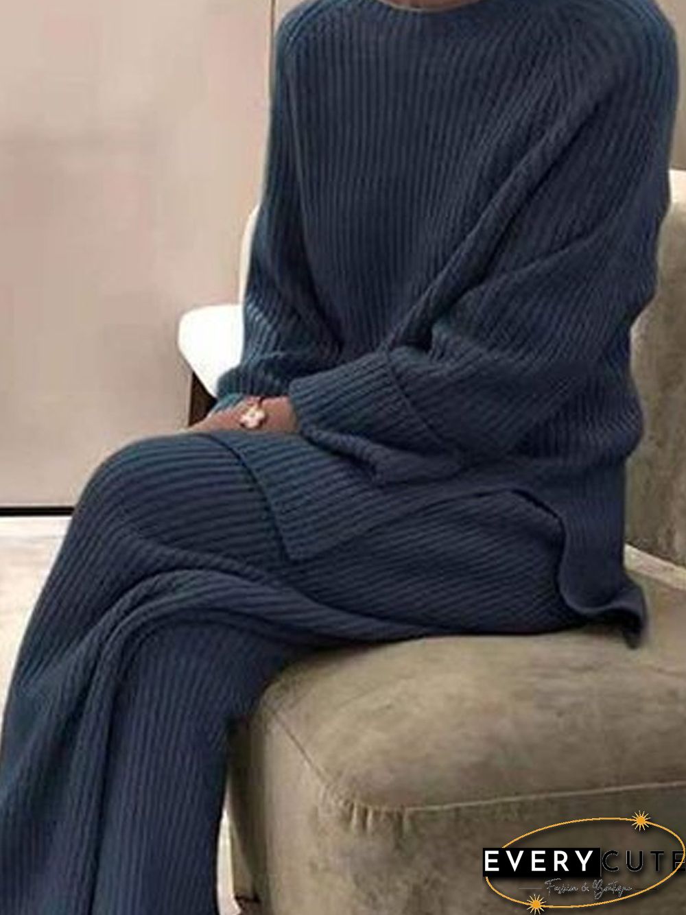 Plus Size Casual Vintage Crew Neck Two Piece Sets