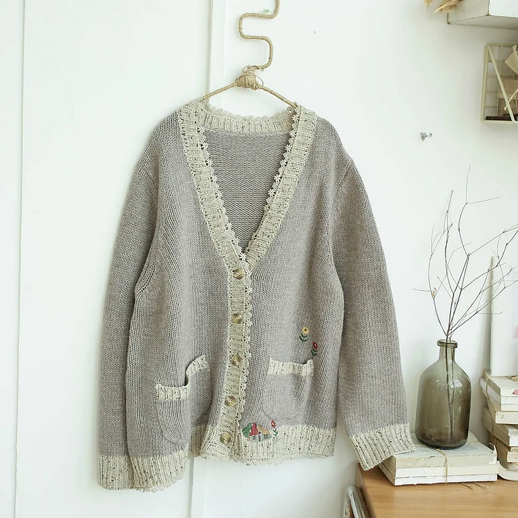Queenfunky cottagecore style Farmcore Cottage Embroidered Cardigan QueenFunky