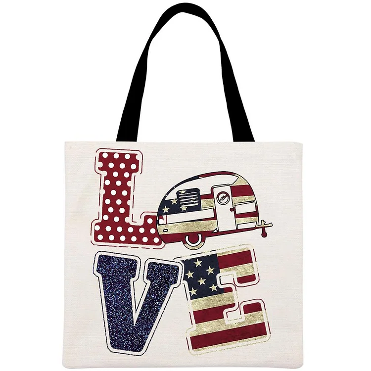 CAMPING LOVE USA FLAG Printed Linen Bag-Annaletters