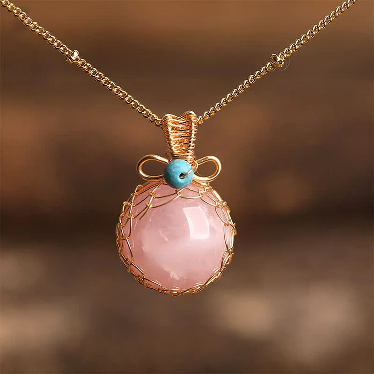 Delicate Natural Crystal Sphere Necklace-Rose Quartz