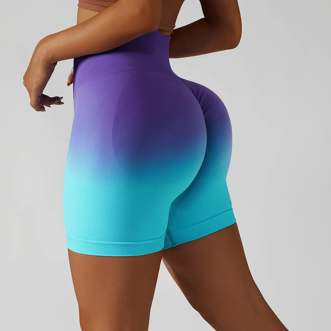 Buy Hergymclothing Purple Blue high waist scrunch butt lifting gradient printing seamless workout shorts at an affordable price
