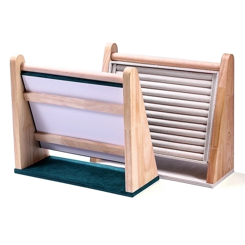 Retro Solid Color Solid Wood Flannel Jewelry Rack