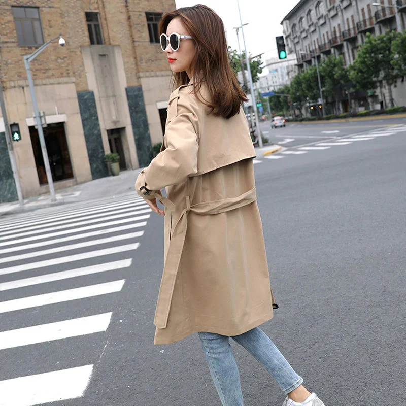 FTLZZ 2021 New Sping Autumn Women Khaki Trench Coat Streetwear Double Breasted Windbreaker Loose Fit Black Ladies Outwear