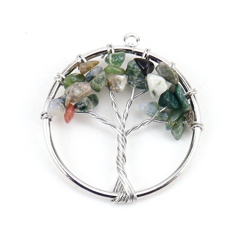 Minimalist Lucky Tree Natural Stone Agate Pendants