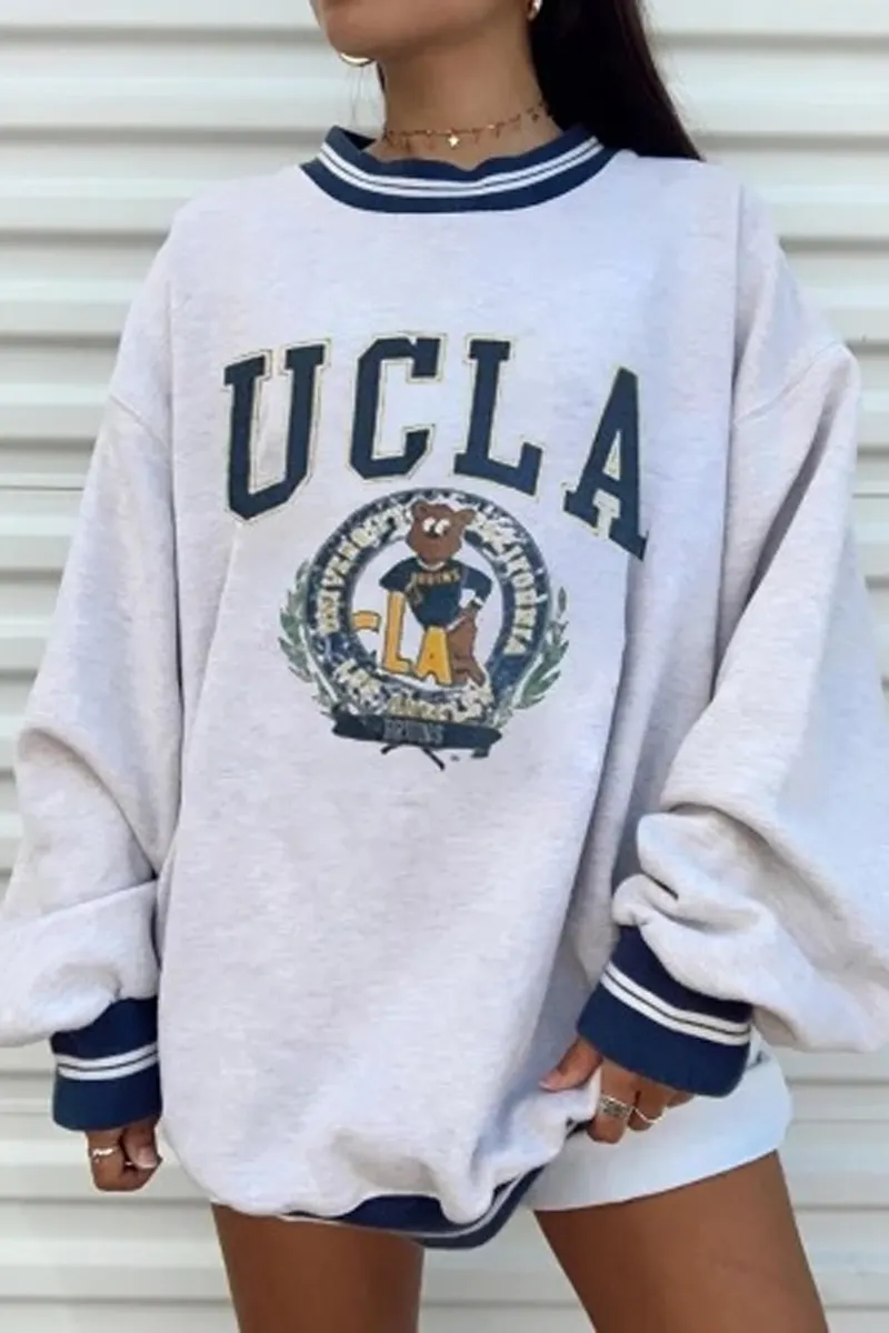 Moon Sun Print Round Neck Sweatshirt