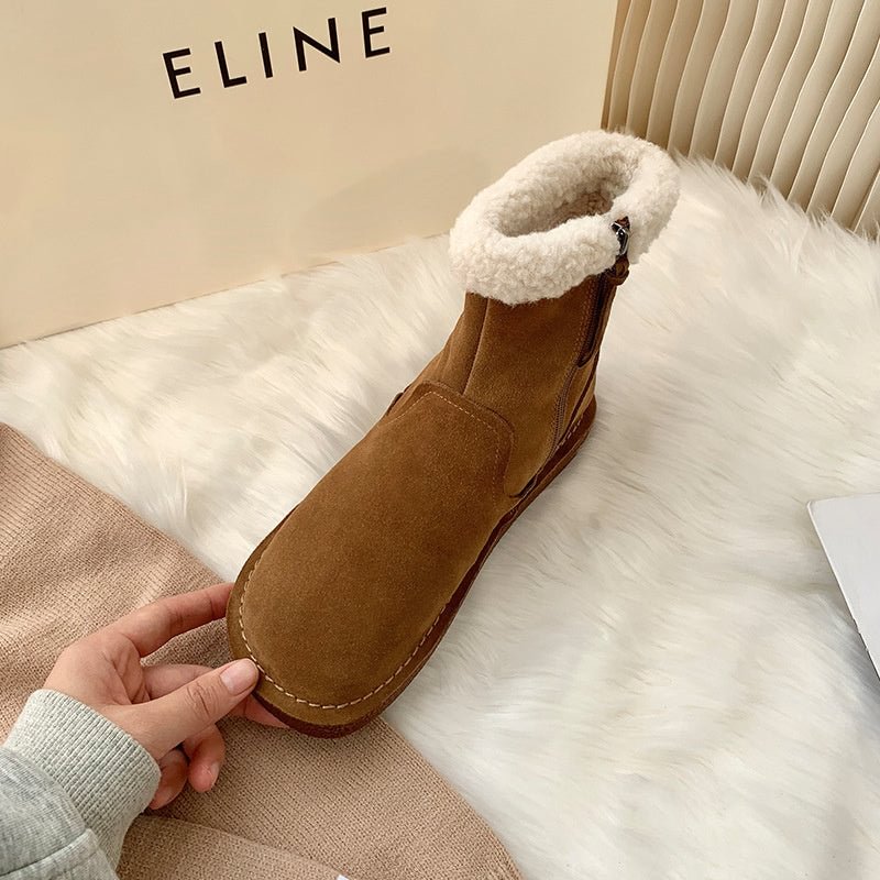 Vintage Simple Zipper Cotton Flats Boots Shoes