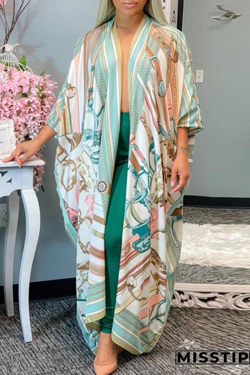 Blue Fashion Casual Print Cardigan Outerwear