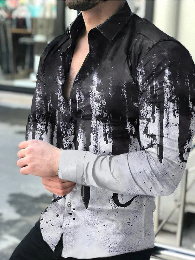 Men's Gradient Printing Casual Long Sleeve