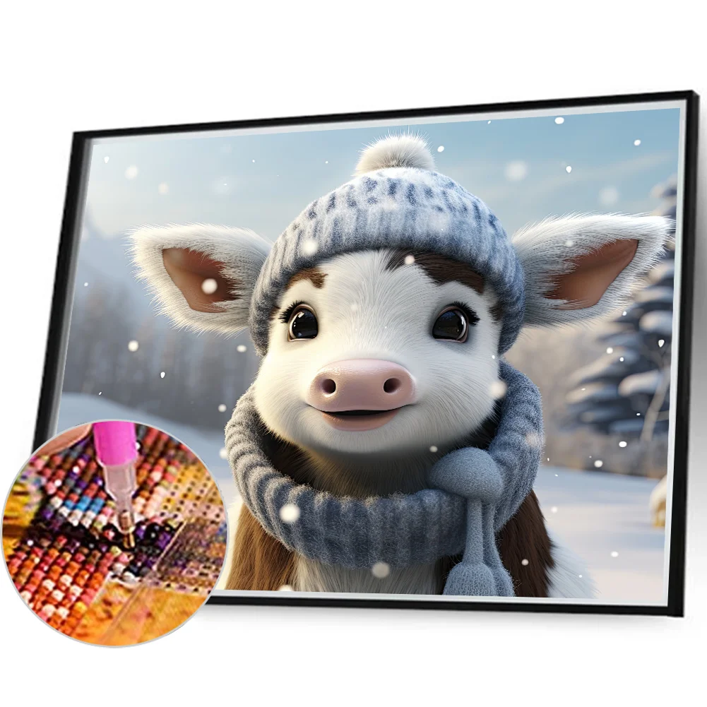 Diamond Painting - Full Round Drill - Winter Cow(Canvas|35*30cm)