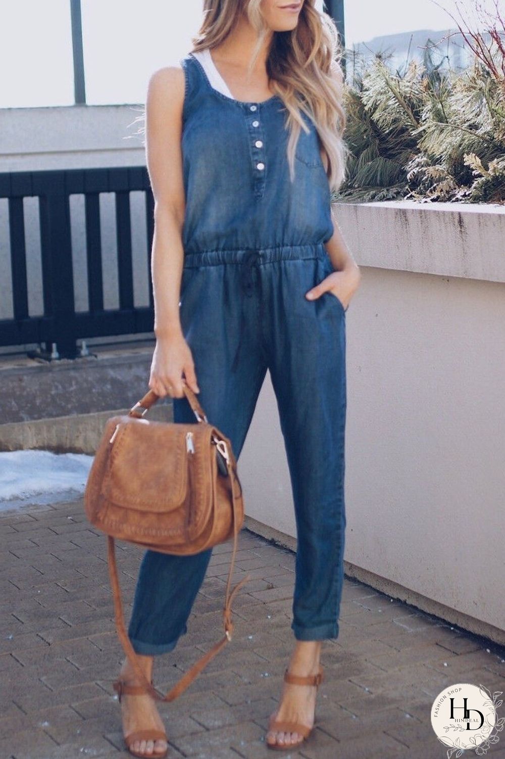 Scoop Neck Drawstring Sleeveless Jumpsuit