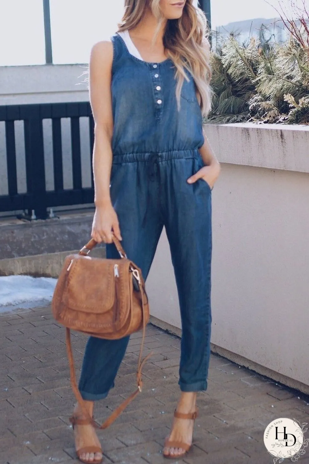 Scoop Neck Drawstring Sleeveless Jumpsuit