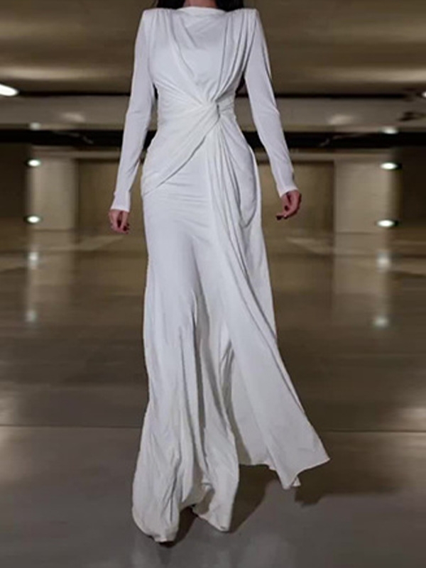 Elegant Round Neck High Waist Hip-hugging Long-sleeved Dress