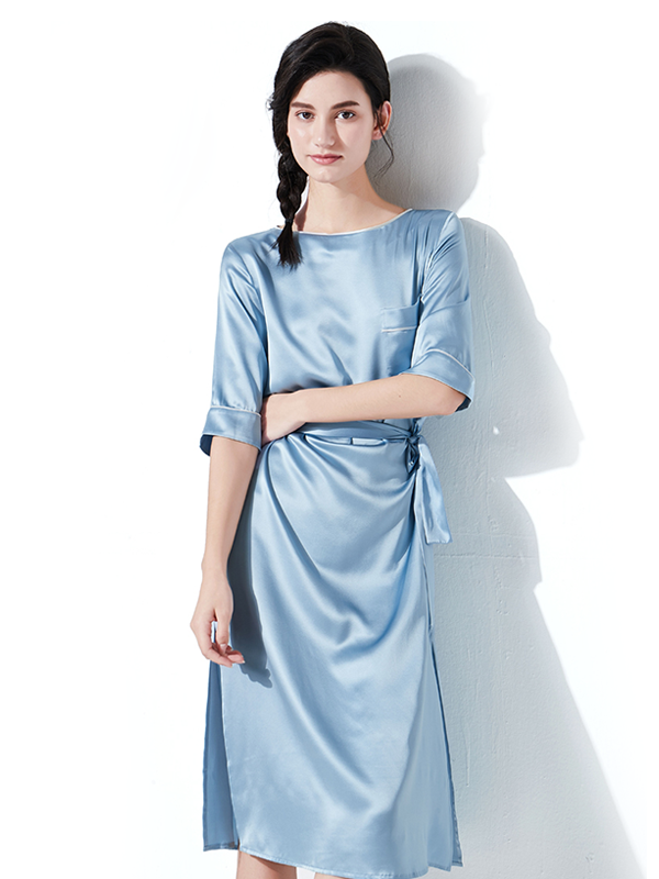 Gentle Thin Side Slit Silk Nightgown REAL SILK LIFE