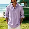 Men's Retro Vacation-Style Cotton-Linen Long-Sleeve Henley Shirt by Inlyline