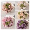 Bridal Pink Purple 12 Heads Rose Artificial Flower Bouquet Home Vase Faux Floral Decor