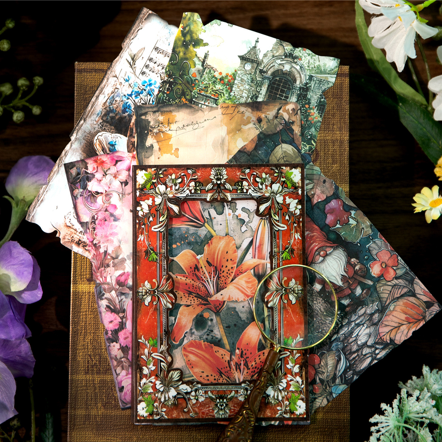 소재 종이 - 올드 드림 시리즈 빈티지 꽃 테두리