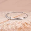 14K White Gold Round Lab Diamond Adjustable Chain Bracelet with A Millegrain Bezel 6mm Center Stone