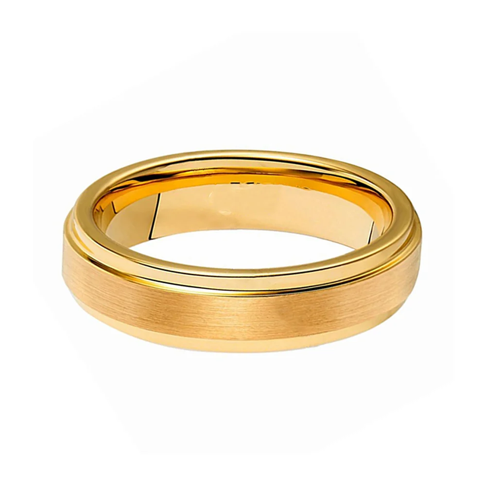 6MM Mens Gold Brushed Couples Tungsten Ring Step Edge Polished