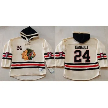 Blackhawks #24 Phillip Danault Cream Heavyweight Pullover Hoodie Stitched NHL Jersey
