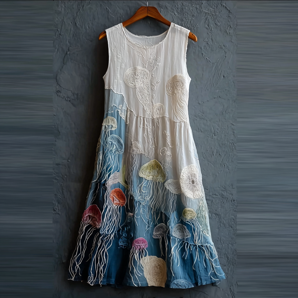 Summer Ocean Jellyfish Pattern Design Women's Sleeveless Dress wearshes