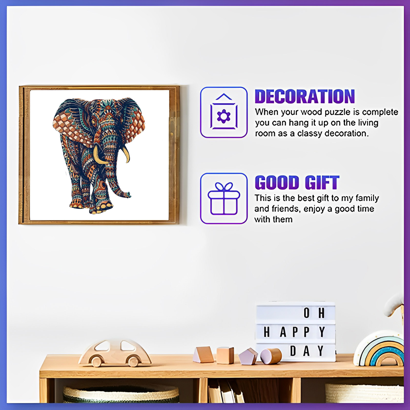 Tegooe Unique Elephant Wooden Jigsaw Puzzle for Adults Kids