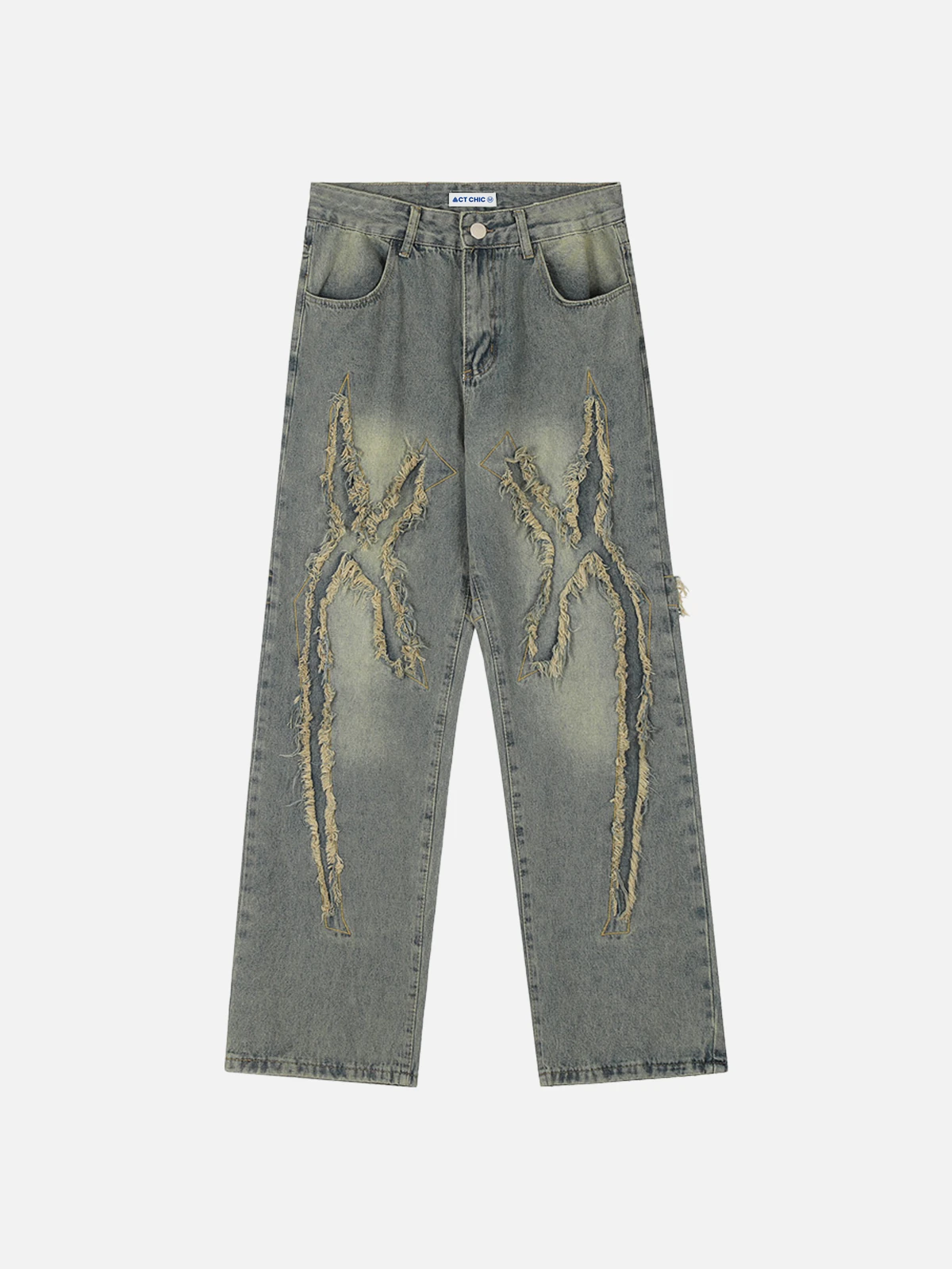 Blue Act Chic Distressed Effect Washed Fringe Jeans Front