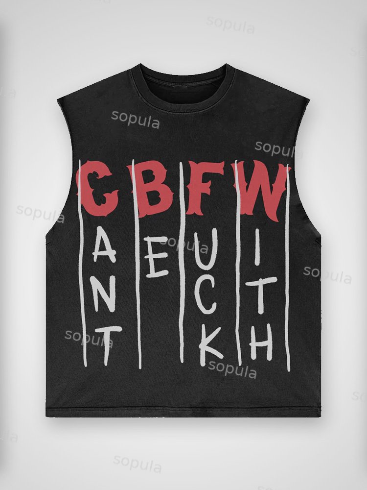 Cbfw Sleeveless Distressed Pure Cotton Washed Vest - Sopula｜Premium Graphic Tees & Graphic Clothing