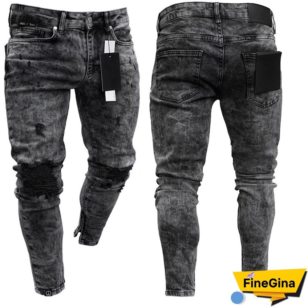 Men's Snowflake Casual Slim Zipper Jeans