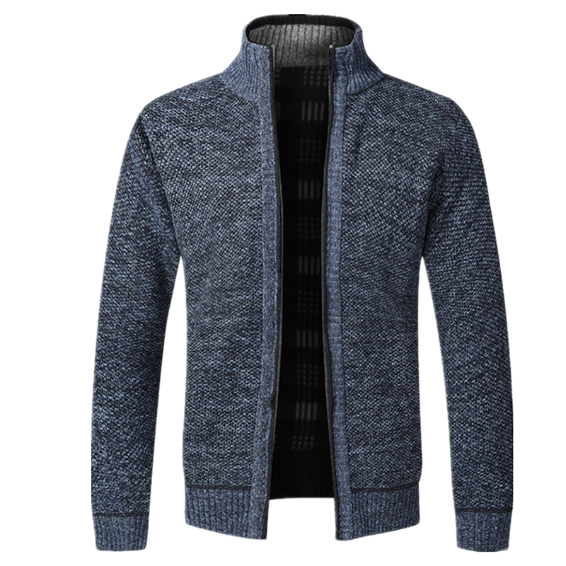 Men's Knitted Warm Slim Fit Stand Collar Zipper Cardigan Sweater Jacket  Flannel Lining | ARKGET