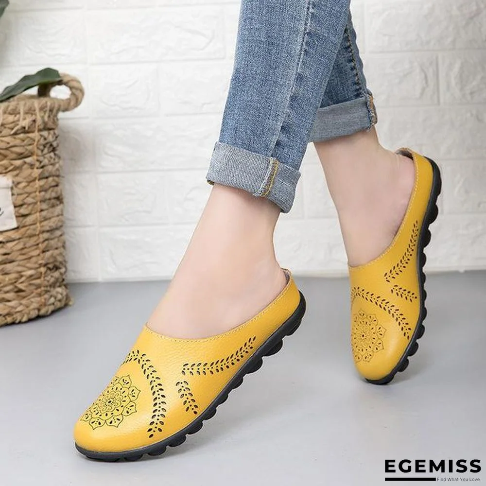 Cow Muscle Ballet Flower Print Women Genuine Leather Flats Loafer Shoes | EGEMISS