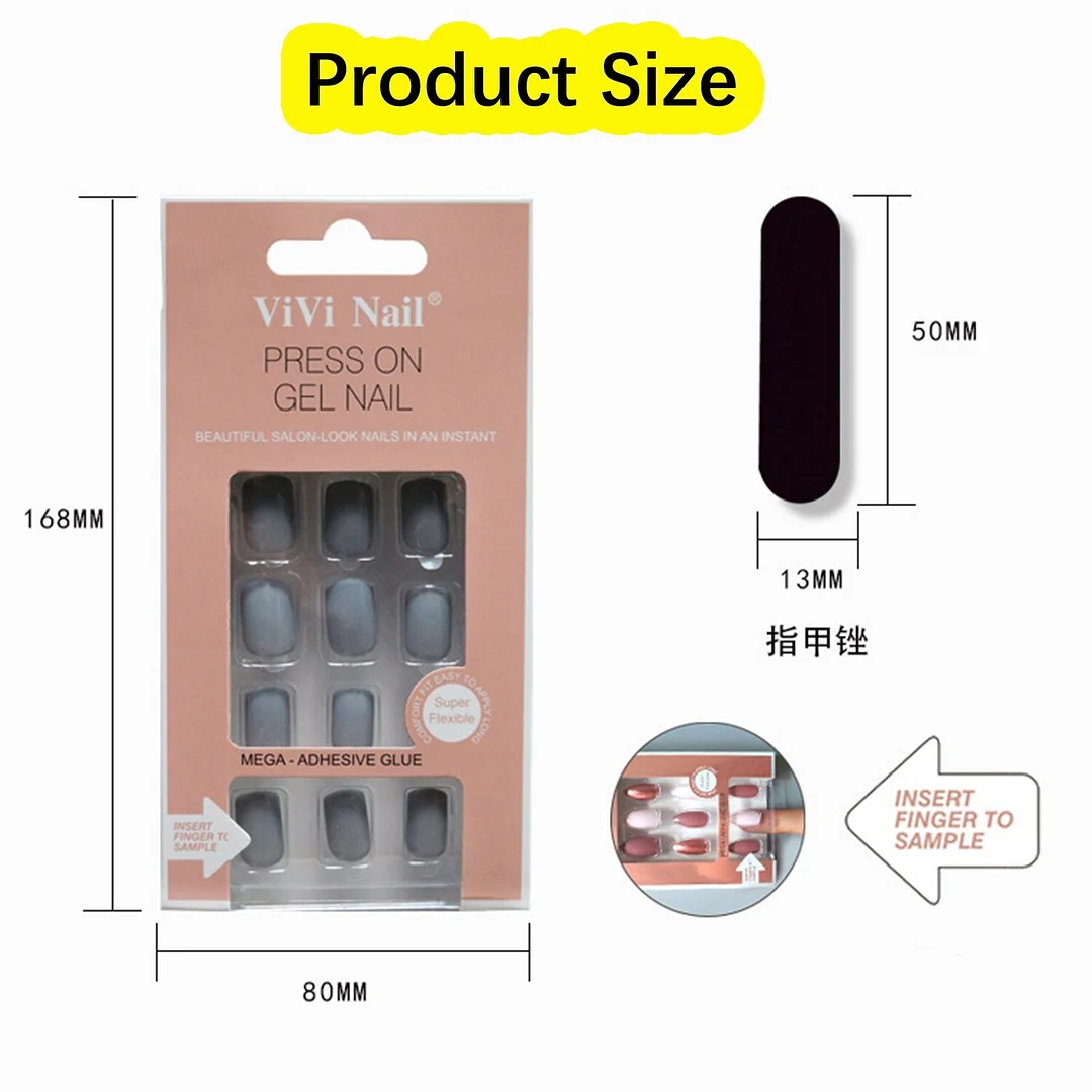 24Pcs Nails Art Fake Nail Tips False Press on Coffin with Glue Stick Designs Clear Display Short Set Full Cover Artificial Squar-Nail Inspo