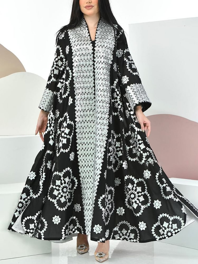 Ramadan sliver pattern black dress