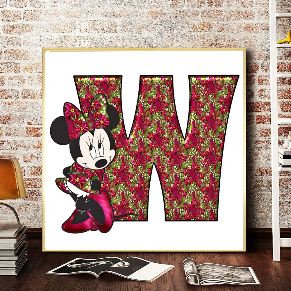 Full Round Diamond Painting 30*30cm - Mickey Mouse Letter W