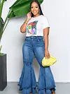 Ruffled Solid Color Tiered Flared Pants Jean Pants Bottoms