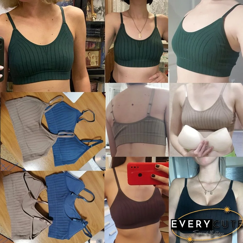 Women's Sleeveless Striped Bra Padded Tank Tops Spaghetti Strap Bralette Crop Top Tube Bras Seamless Tube Top