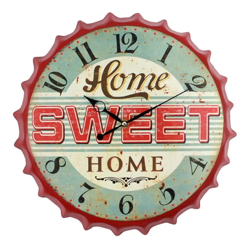 35cm Creative Metal Wall Clock Modern Design Retro Beer Bottle Cap 3D Wall Art Decor for Bar Cafe Iron Hanging Clocks Wall Watch